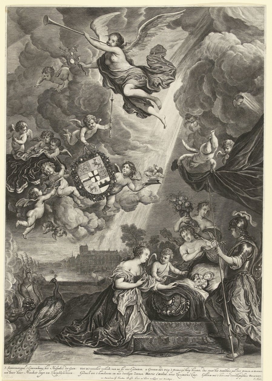 Allegori över prinsessan Maria Amalias födelse, Hendrik Casimirs dotter, 1689 av Cornelis van Dalen (II)
