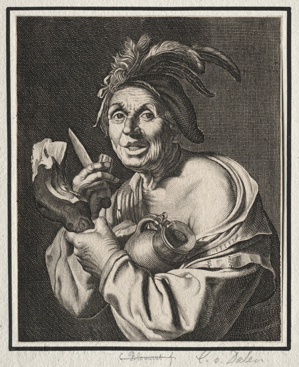 En man med en skinka, bara skuren av Cornelis van Dalen