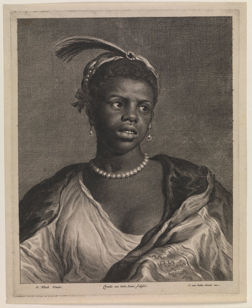 Porträtt av en afrikansk kvinna med pärlhalsband av Cornelis van Dalen
