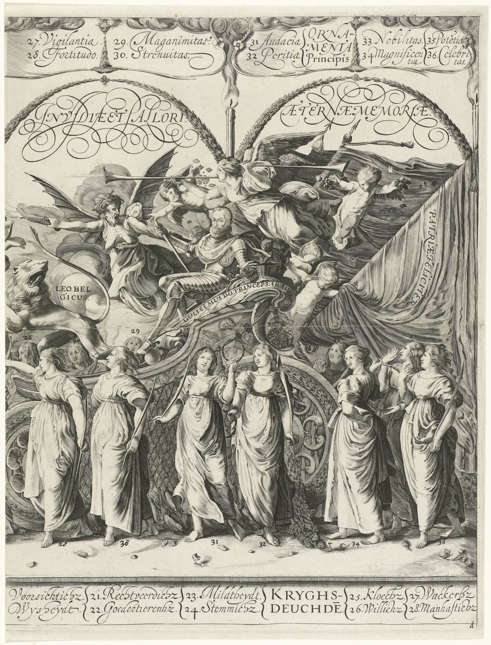 Vilhelm av Oranges triumftåg, tavla d Currus triumphalis Illustris / Vilhelm av Oranges triumftåg (serietitel) av Cornelis van Kittensteyn
