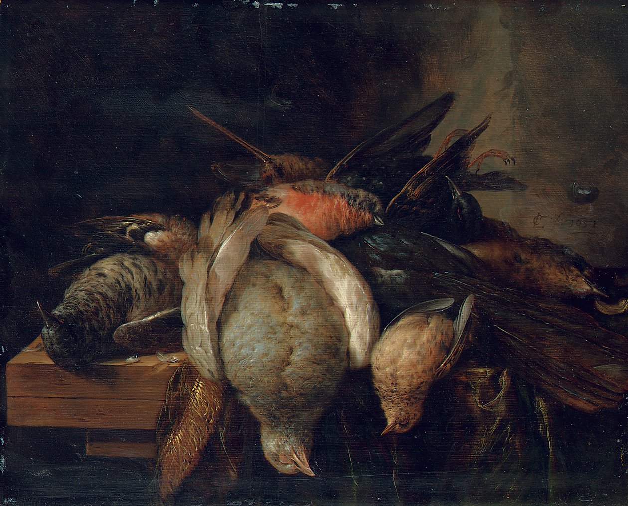 Döda fåglar på en avsats, 1651 av Cornelis van Lelienbergh