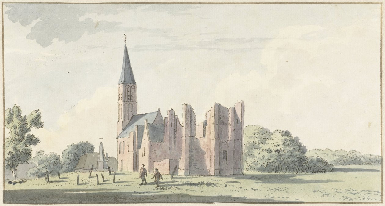 Ruinerna av kyrkan i Serooskerken av Cornelis van Noorde (attributed to)