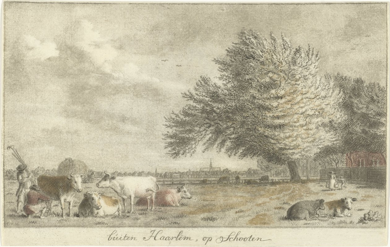 Kor på en äng utanför Haarlem, på Schooten (titel på objekt) av Cornelis van Noorde