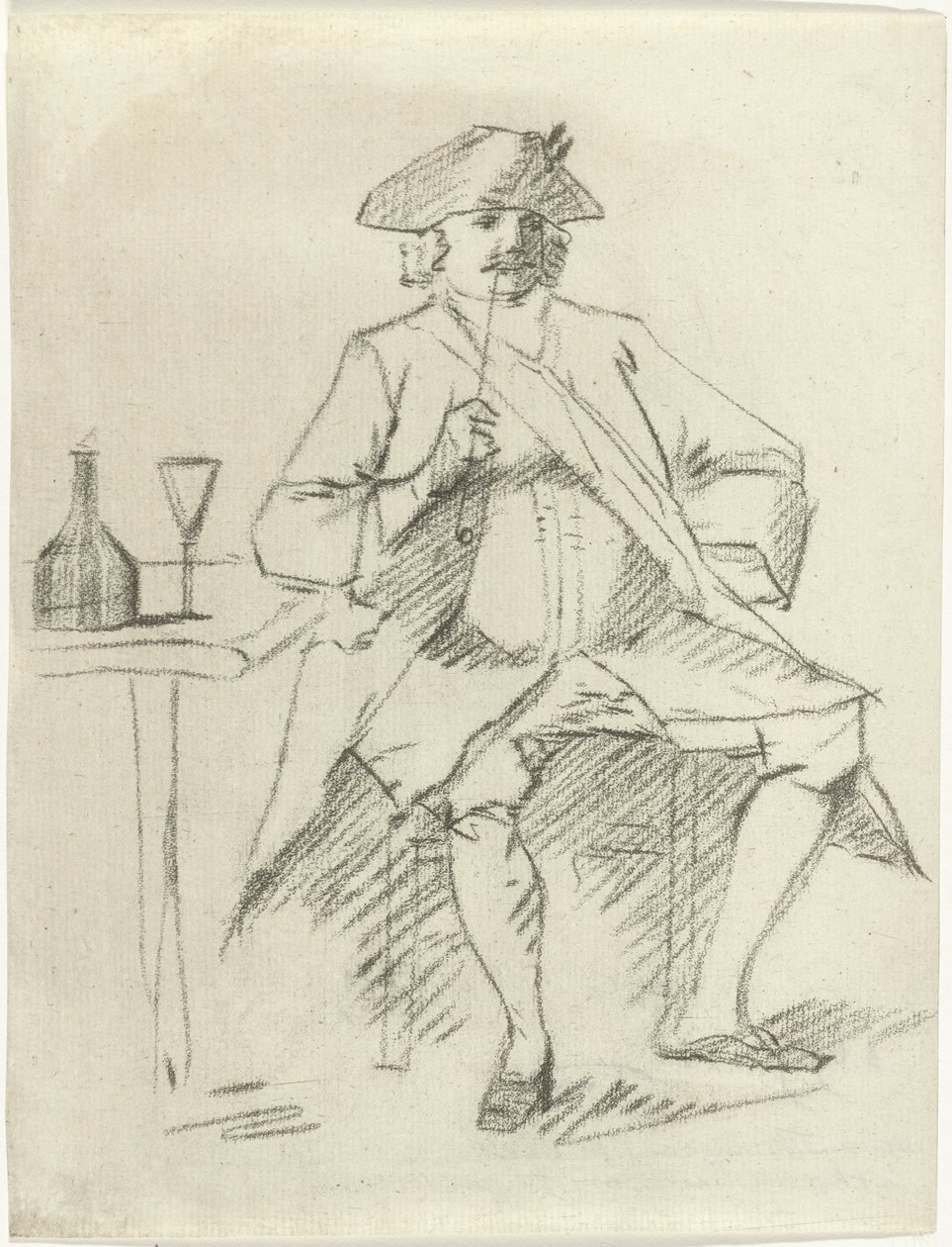 Man med en pipa som sitter vid ett bord av Cornelis van Noorde