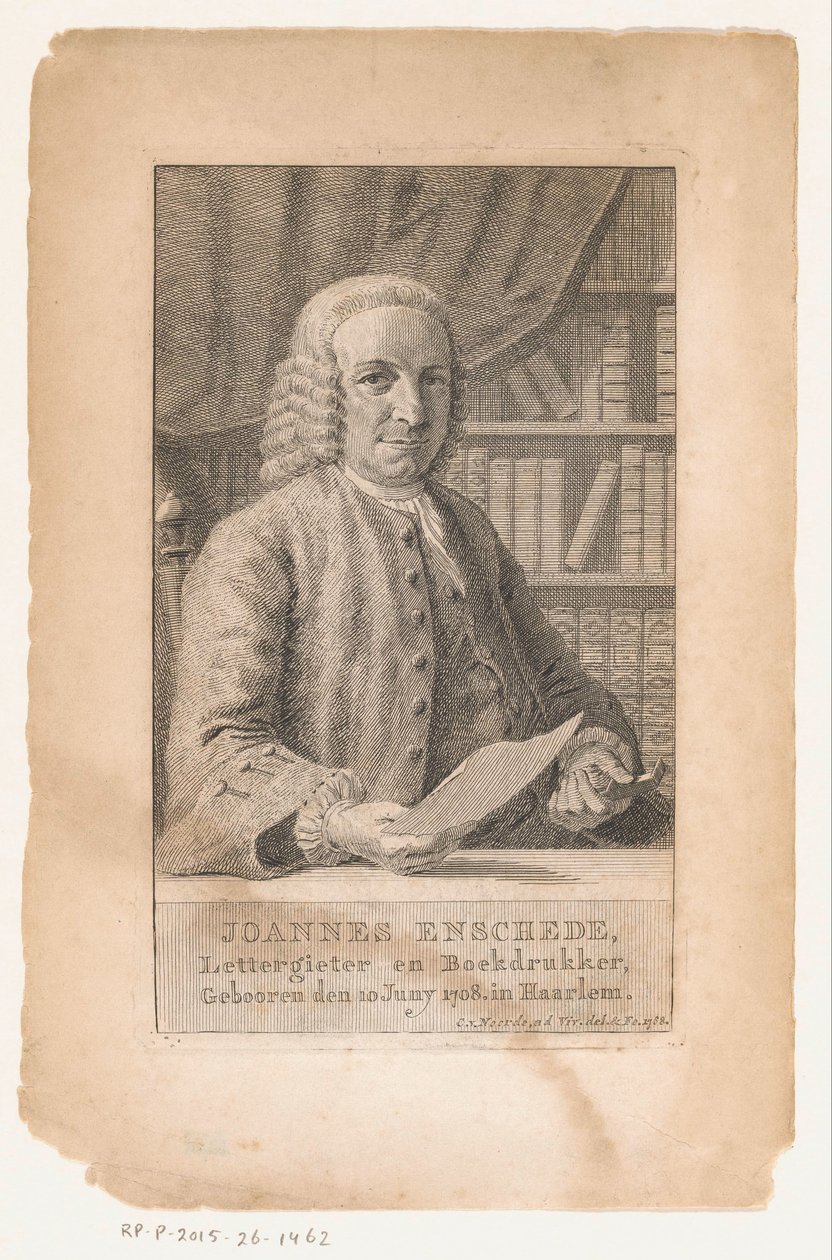 Porträtt av Johannes Enschedé Joannes Enschede, typgrundare och boktryckare (titel på objekt) av Cornelis van Noorde