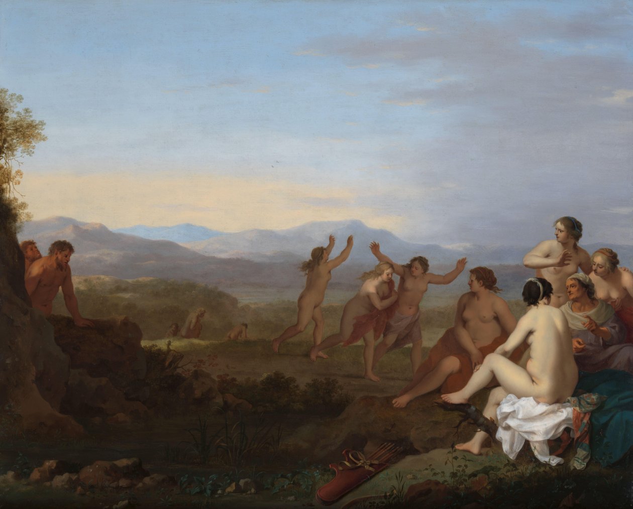 Satyrer som spionerar på nymfer Satyrer som kikar på nymfer av Cornelis van Poelenburch