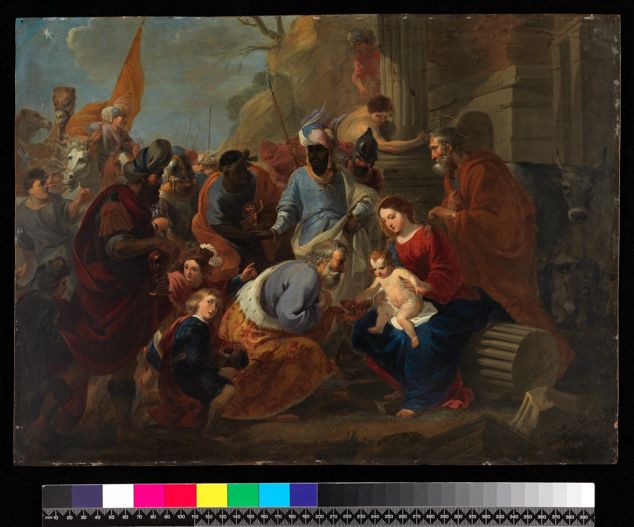 Tillbedjan av kungarna, före 1667 (olja på koppar) av Cornelis van Poelenburgh