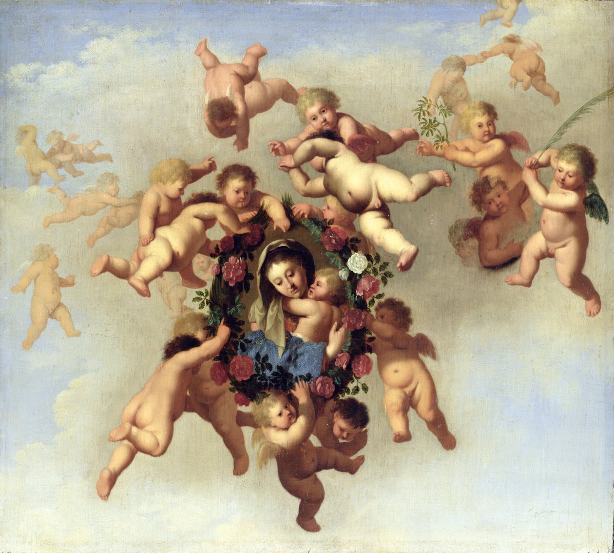 Angels Carrying a Portrait of the Madonna to Heaven  av Cornelis van Poelenburgh or Poelenburch