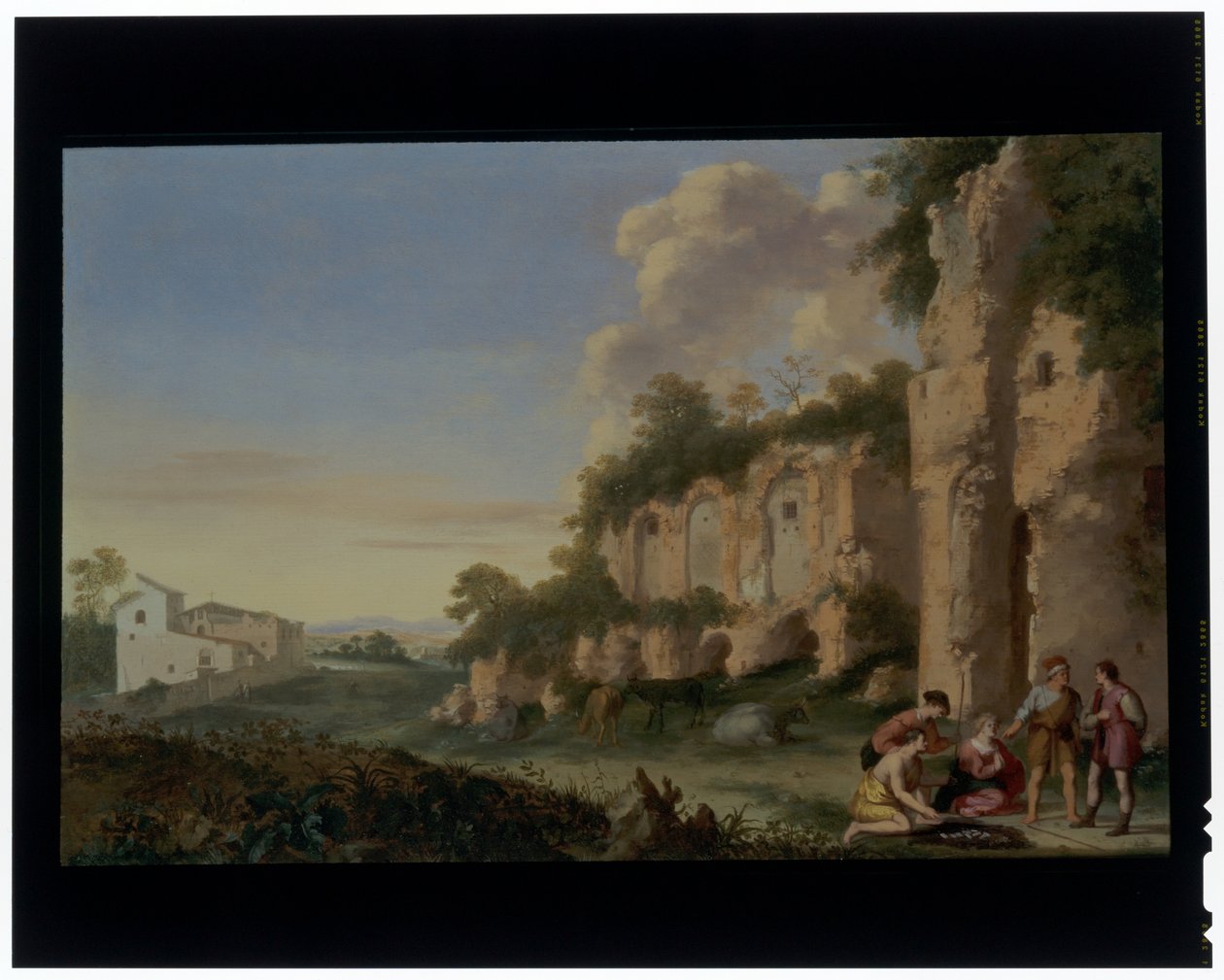 Kortskärp i ett landskap av Cornelis van Poelenburgh or Poelenburch