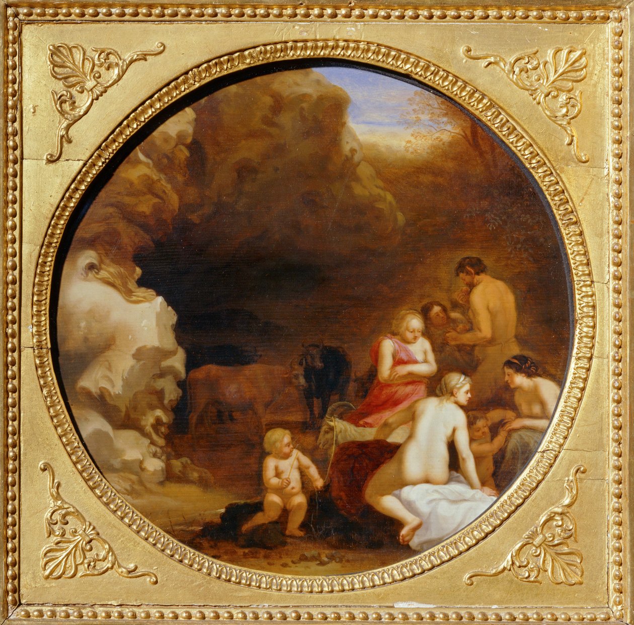 Nymf och satyr vid ingången till en grotta... av Cornelis van Poelenburgh or Poelenburch