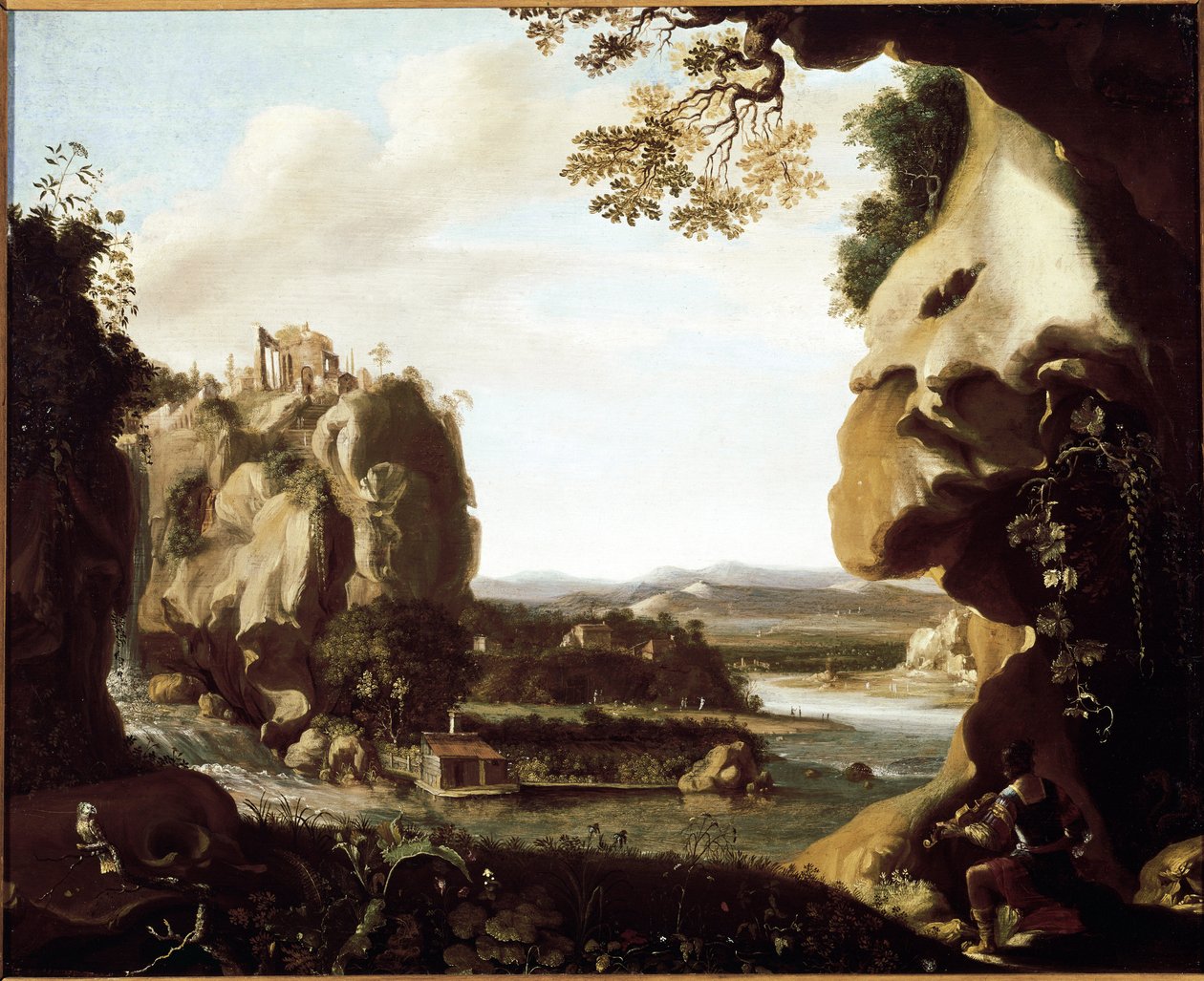Orphee spelar fiol vid helvetets ingång (Målning av Cornelis van Poelenburgh or Poelenburch