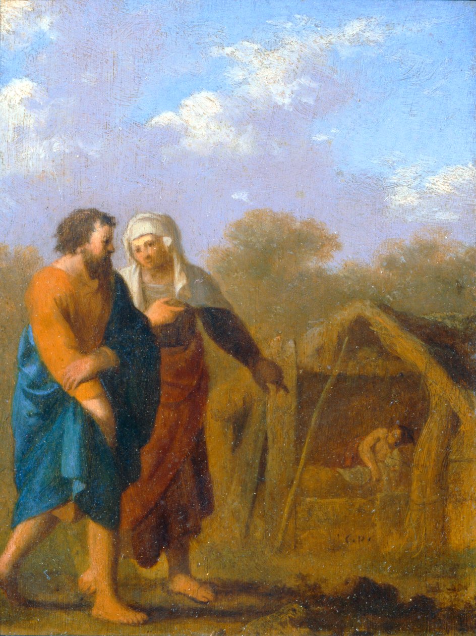 Sarah ber Abraham att ta Hagar som sin andra fru ... av Cornelis van Poelenburgh or Poelenburch