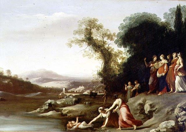 Fyndet av Moses (olja på duk) av Cornelis van Poelenburgh or Poelenburch