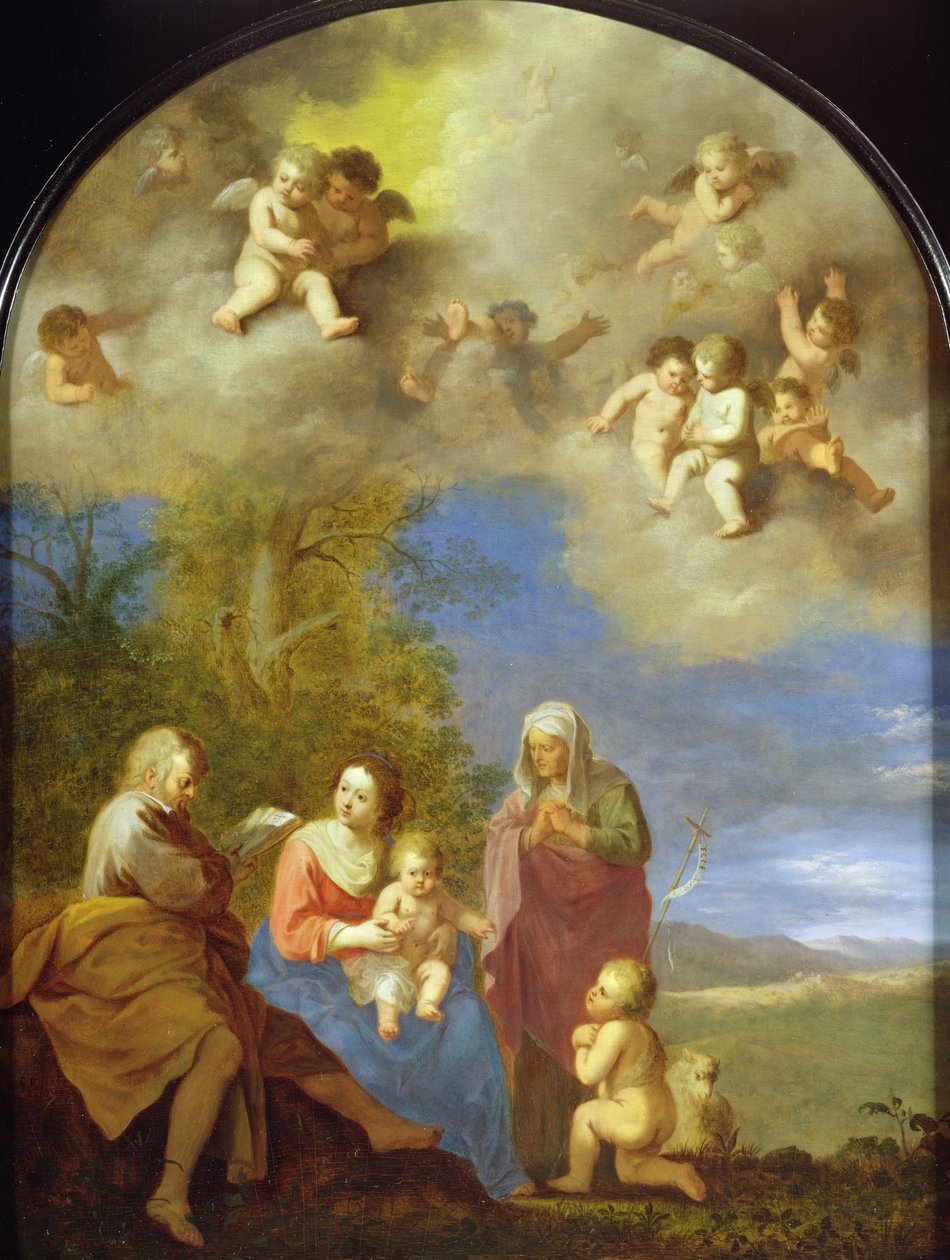 Den heliga familjen (panel) av Cornelis van Poelenburgh or Poelenburch