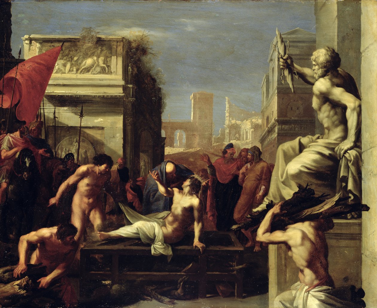The Martyrdom of St. Lawrence, 1620-1 (oil on copper) av Cornelis van Poelenburgh or Poelenburch