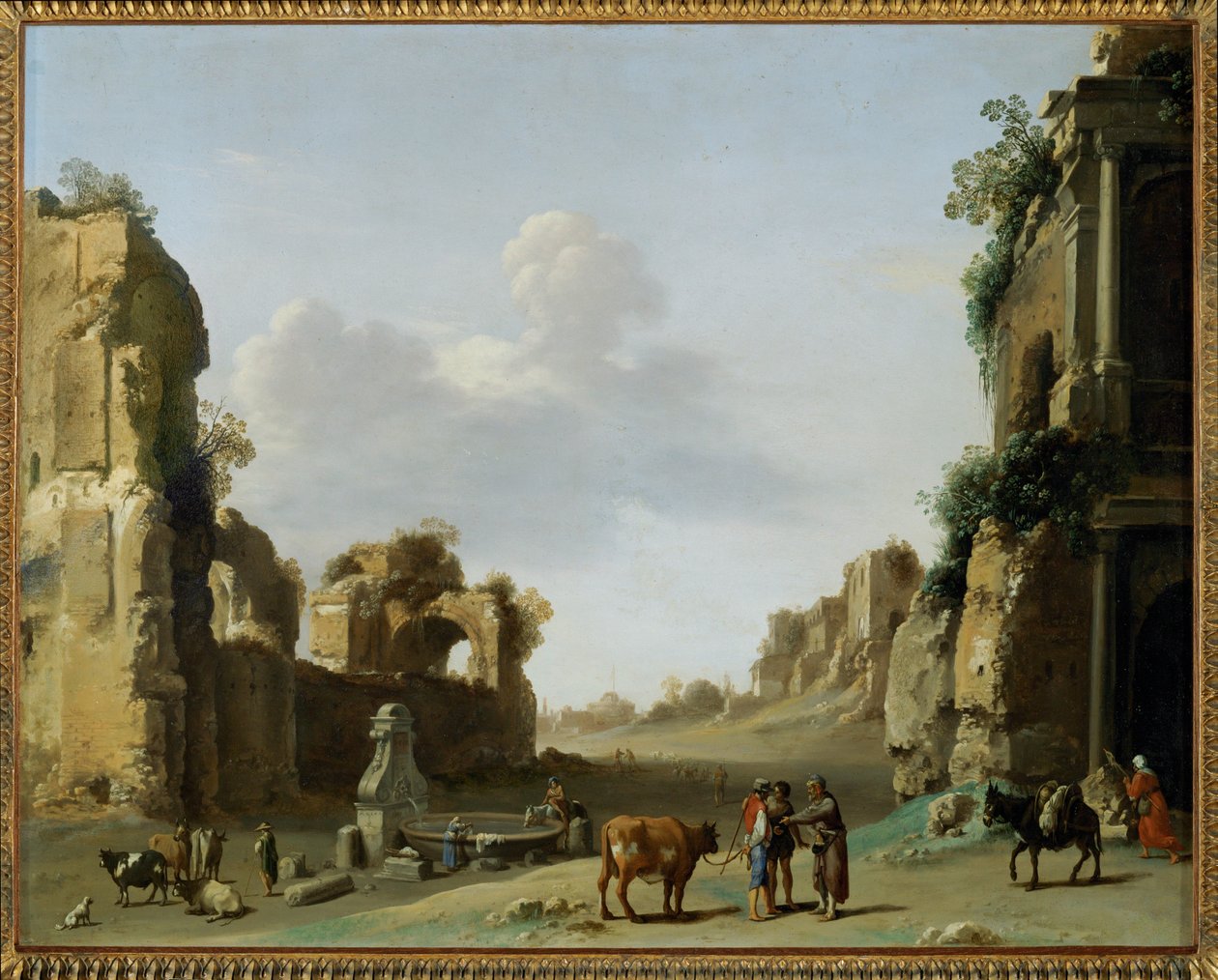 Utsikt över Campo Vaccino med en åsna ... av Cornelis van Poelenburgh or Poelenburch