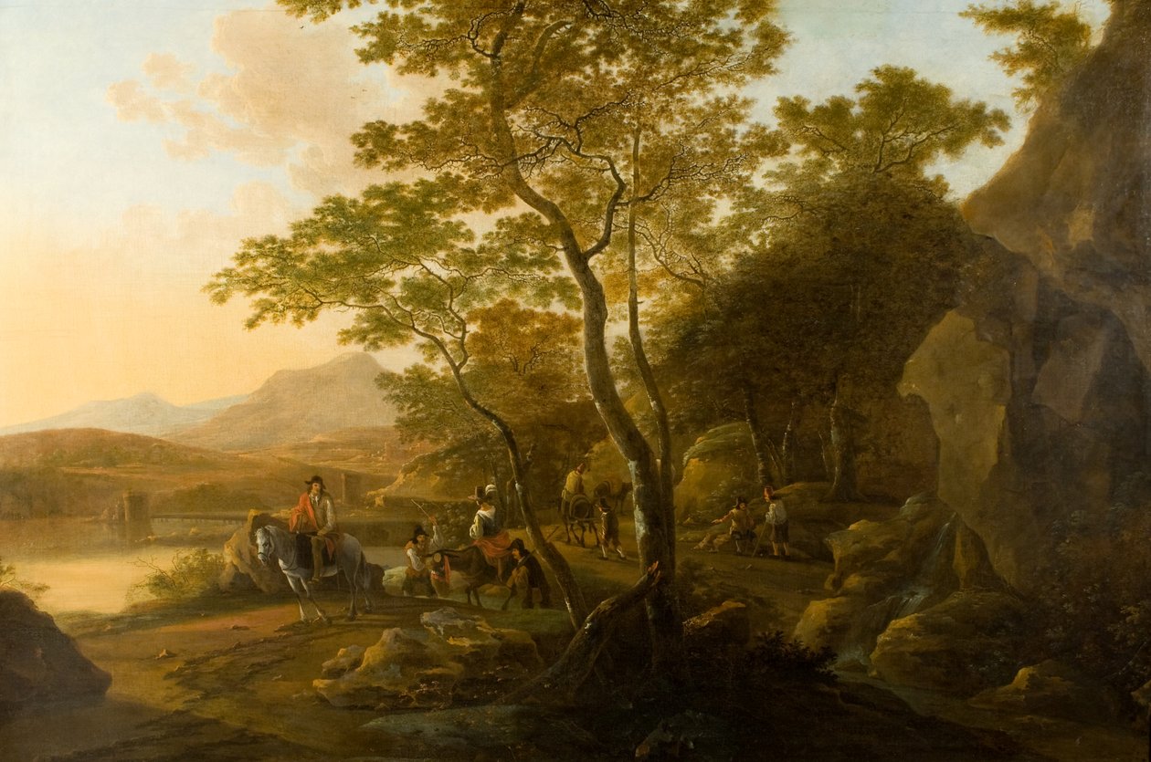 Landskap med figurer, ca 1655-1710 (olja på duk) av Cornelis van Swanenburgh