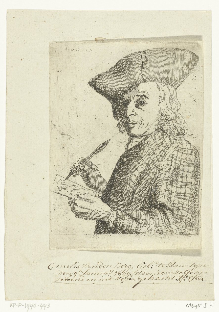 Självporträtt med penna och teckning av Cornelis van den Berg