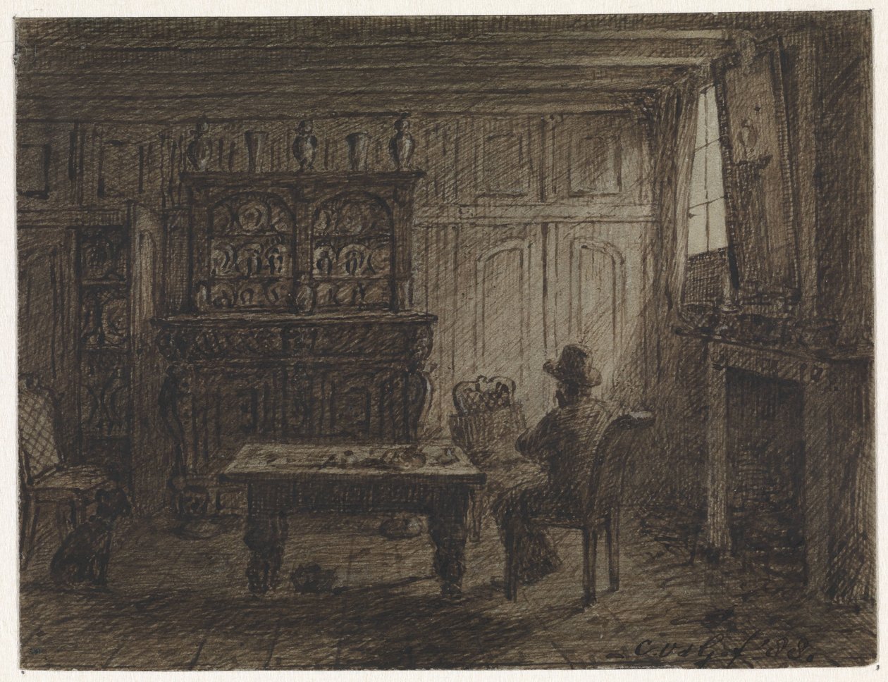Man sitter i ett rum av Cornelis van der Griendt