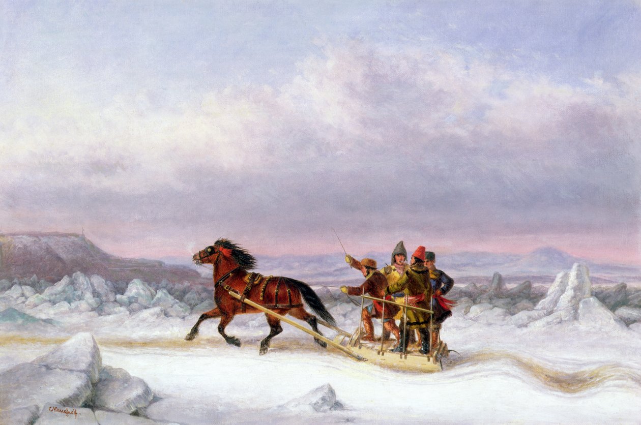 Att korsa St. Lawrence från Levis till Quebec på en släde (olja) av Cornelius Krieghoff