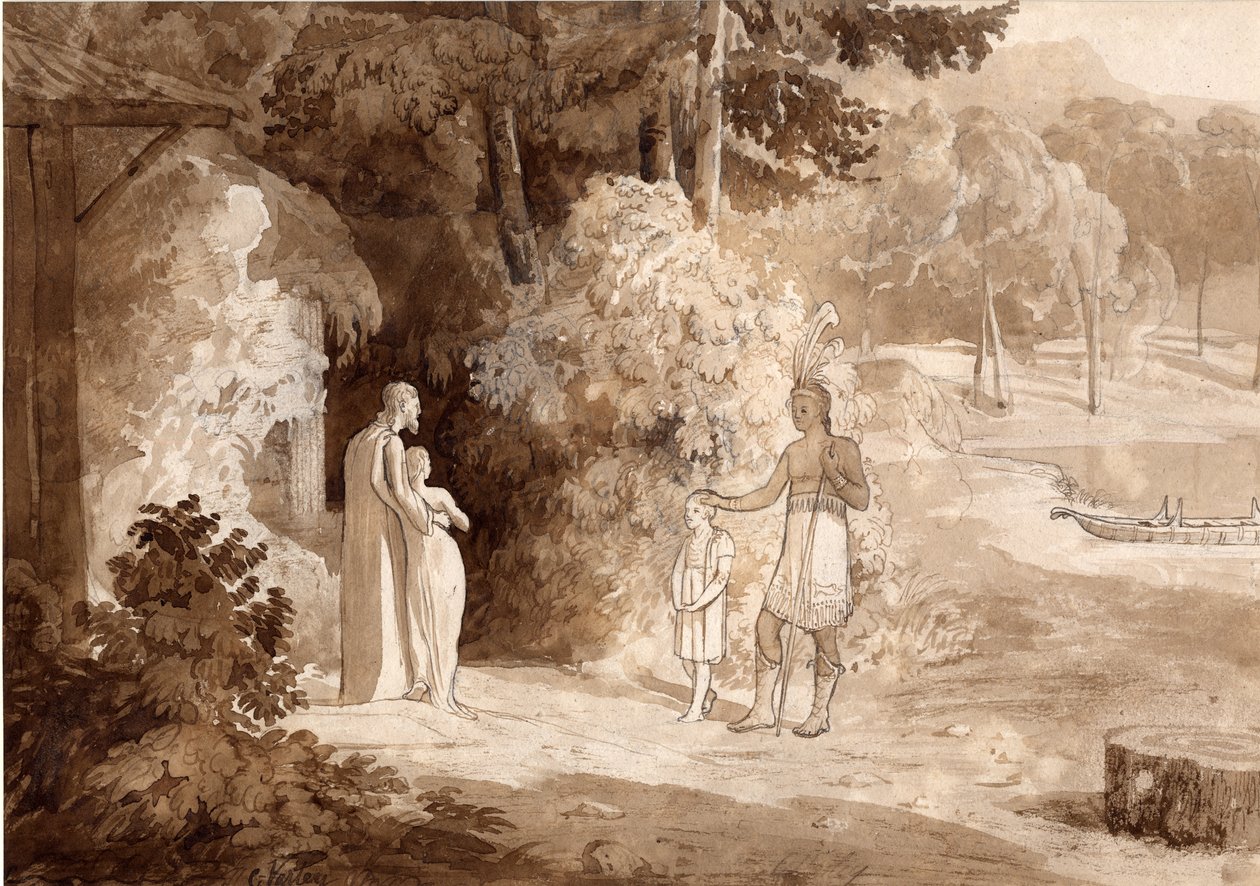 Illustration till Gertrude of Wyoming, 1810 (bläck och penna på papper) av Cornelius Varley