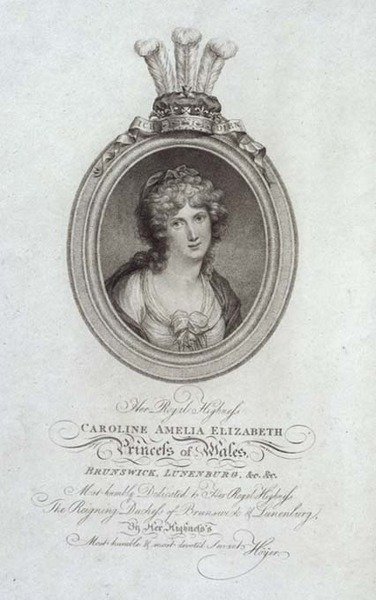 Hennes kungliga höghet, Caroline Amelia Elizabeth, prinsessa av Wales (1768-1821), graverad av P. Sintzenich av Cornelius (after) Hoyer