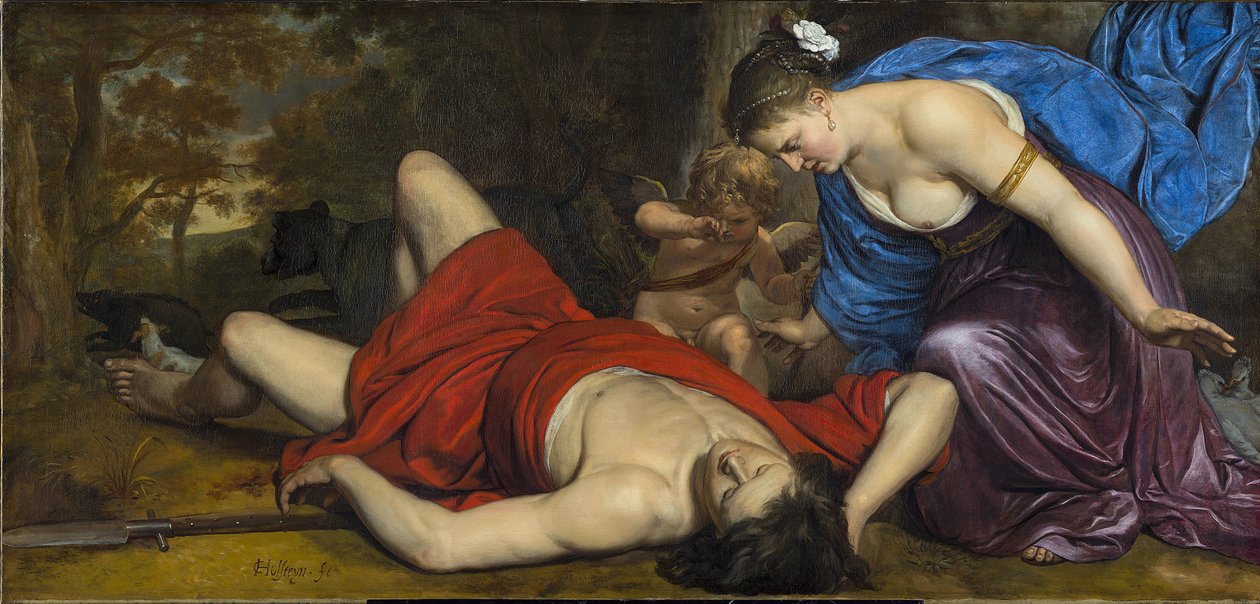 Venus och Amor som sörjer de döda Adonis par Holsteijn, Cornelis Pieterszoon (1618-1658). Olja på duk, ca. 1647-1648, Frans Hals Museum Haarlem av Cornelius Holsteyn