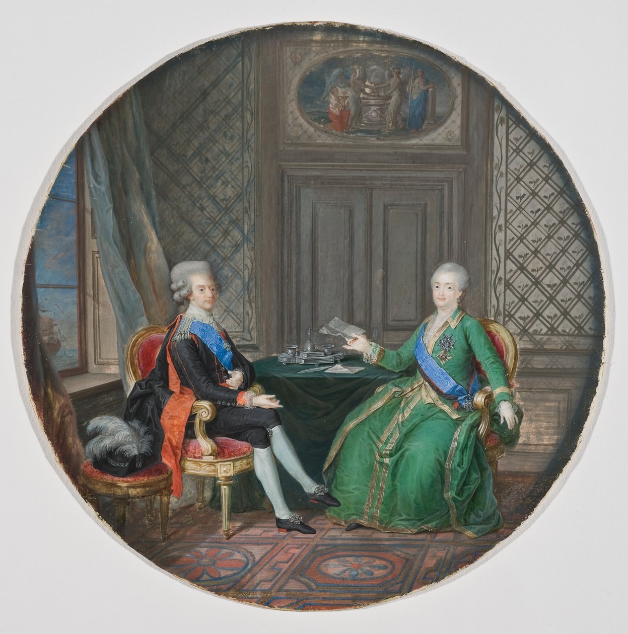 Kung Gustav III och Katarina II av Ryssland i Fredrikshamn 1783 (akvarell på pergament) av Cornelius Hoyer
