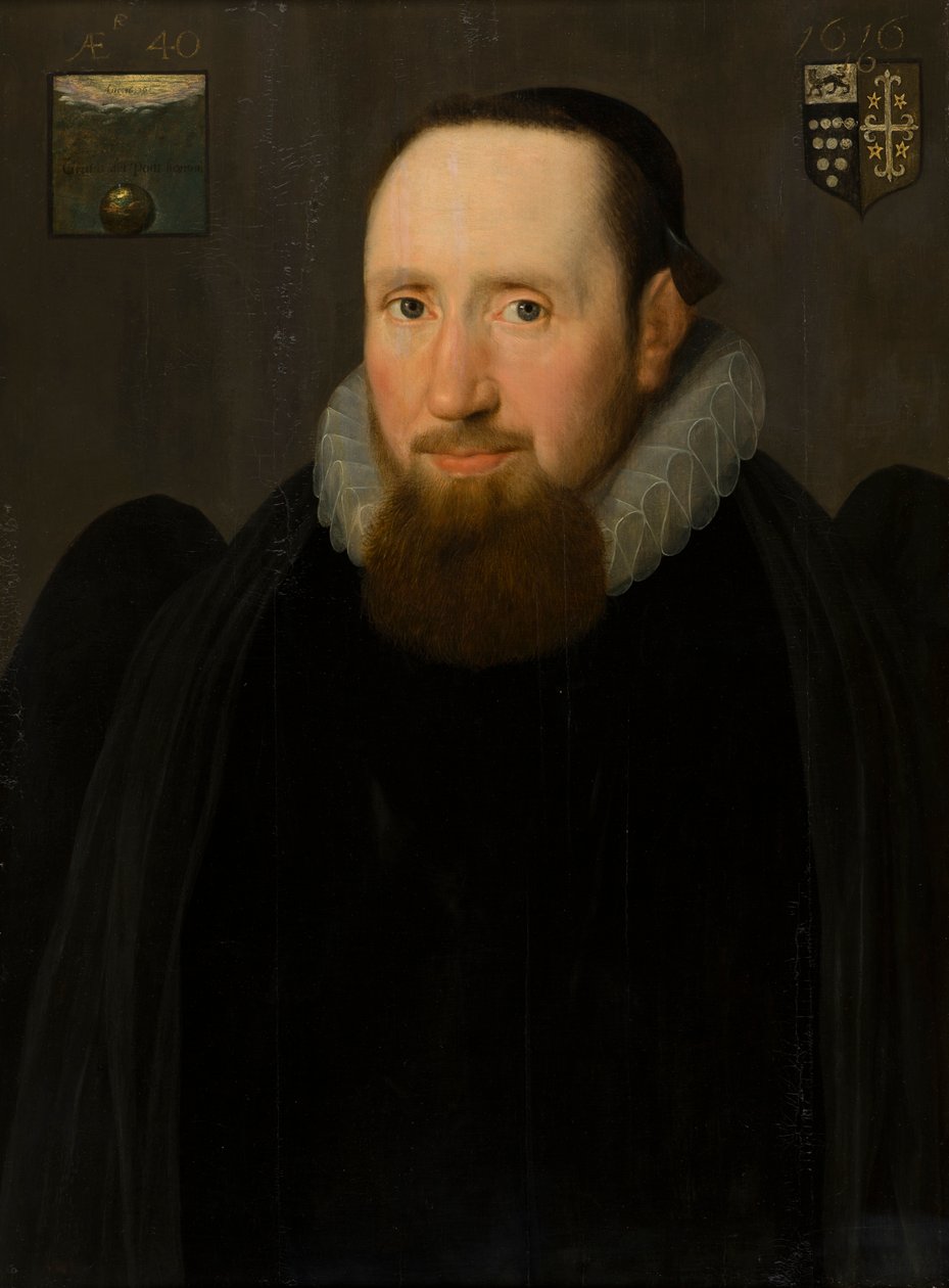 Porträtt av Dr. John Bridgeman, biskop av Chester, ca 1616 (olja på panel) av Cornelius I (attr.to) Johnson