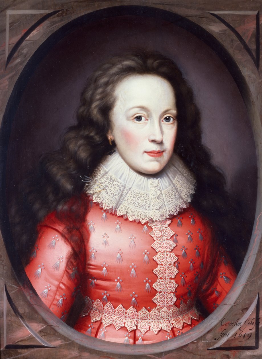Grevinnan av Arundel i en röd klänning (olja på panel) av Cornelius I Johnson