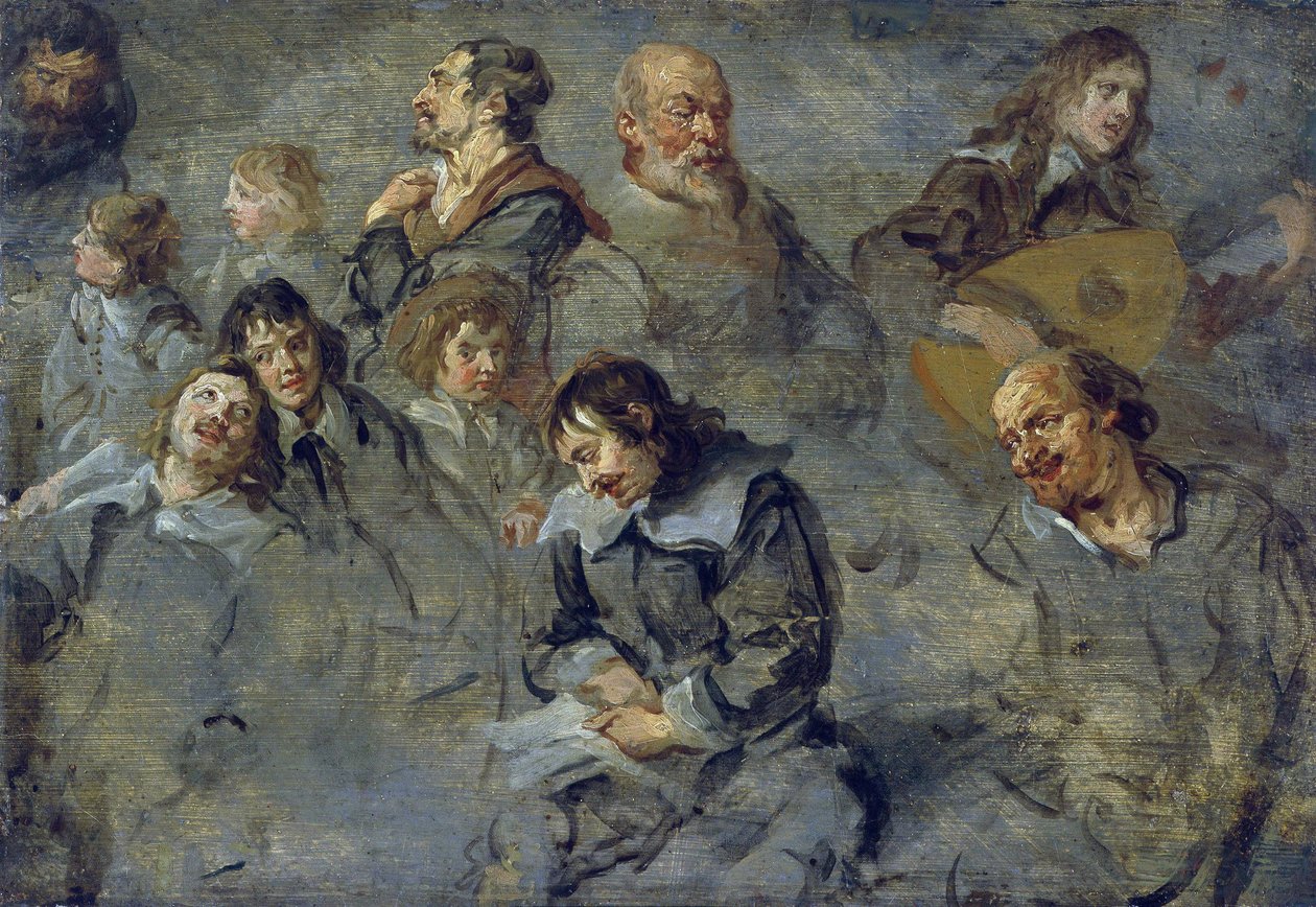 Studier av manliga huvuden av Schut, Cornelis (1597-1655) av Cornelius I Schut