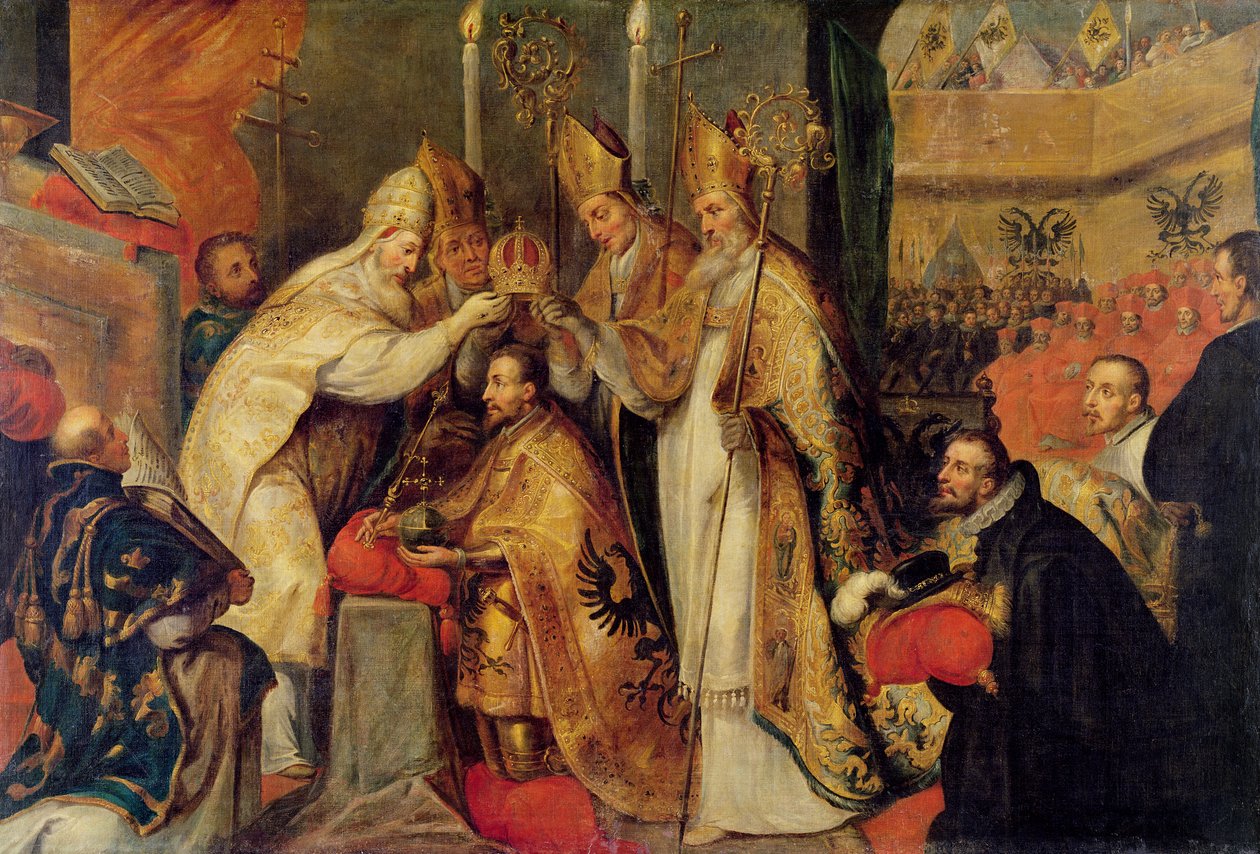 Kröningen av den helige romerske kejsaren Karl V (1500-58). av Cornelius I Schut