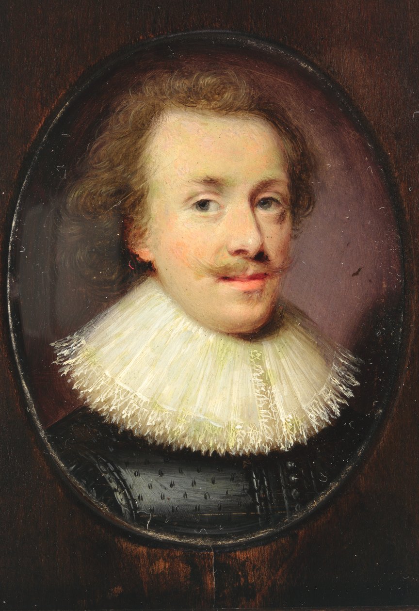 En gentleman, i svart figurerad dubblett med fallande spetskantad ruff (wc på veläng) av Cornelius I attr.to Johnson