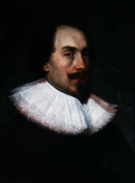 Okänd gentleman i vit krage (olja på panel) av Cornelius Jansen