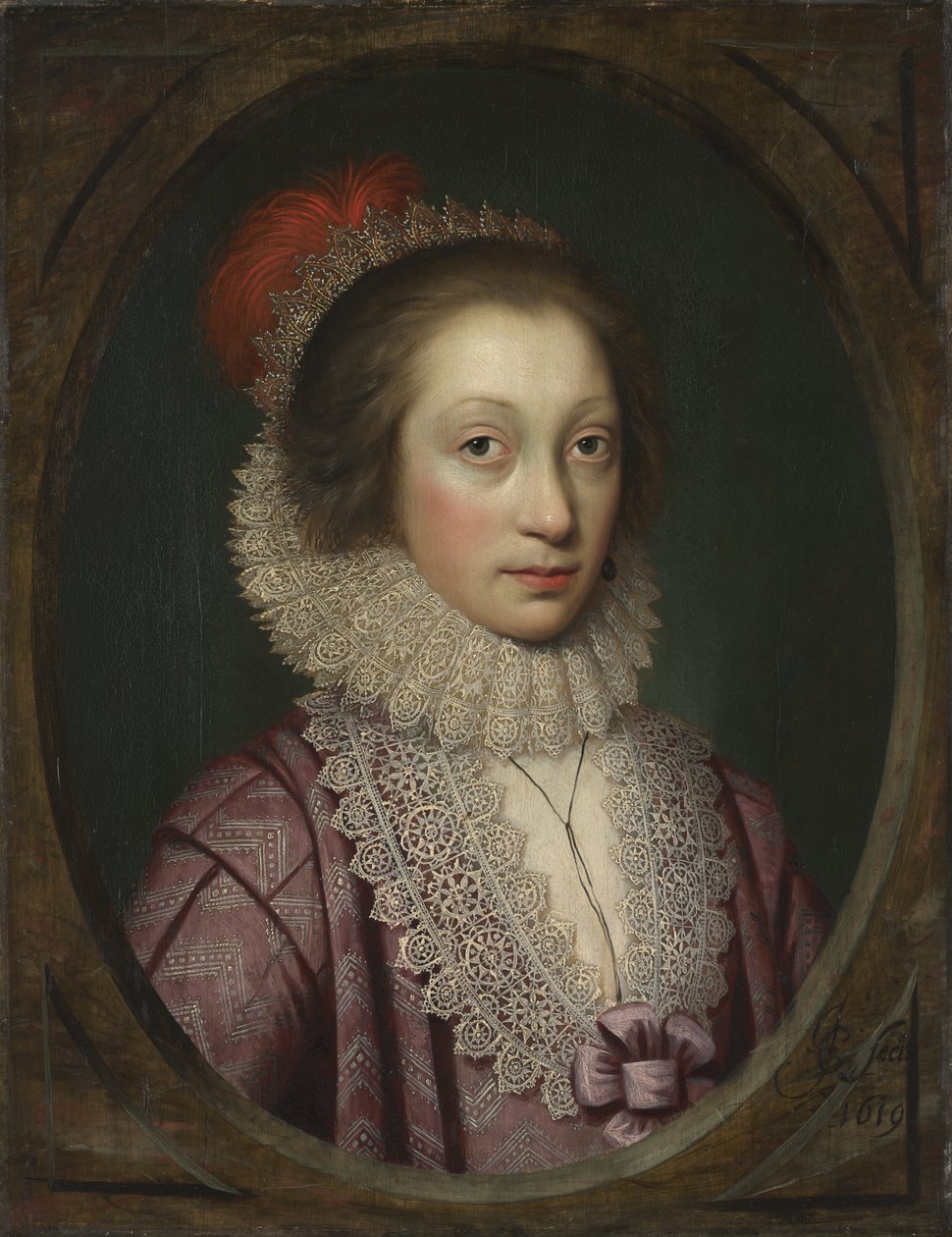 Porträtt av en kvinna, möjligen Elizabeth Boothby, 1619 av Cornelius Janssen van Ceulen