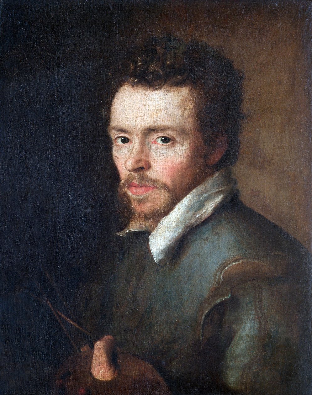 Självporträtt av en okänd målare med palett och penslar, 1596 av Cornelius Ketel