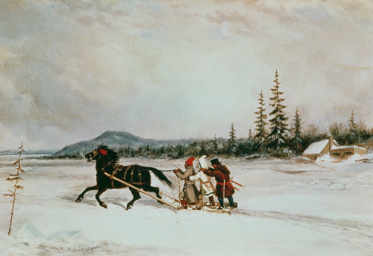 Människor som åker släde, ca 1855 av Cornelius Krieghoff
