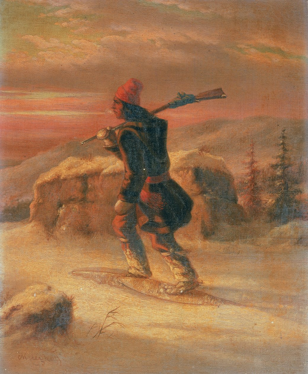 Indisk jägare i snön av Cornelius Krieghoff