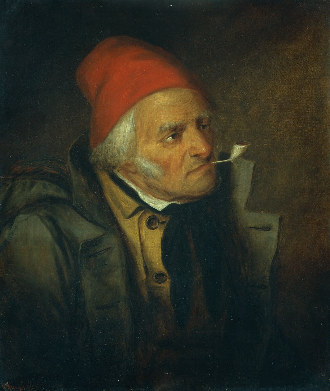 Man med röd hatt och rör (olja på duk) av Cornelius Krieghoff