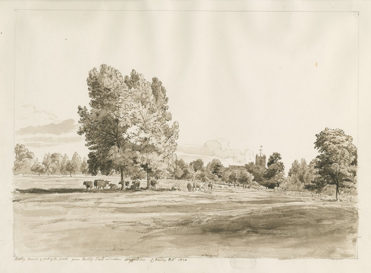 Betley Church: penn- och sepiateckning, oktober 1820 (ritning) av Cornelius Varley