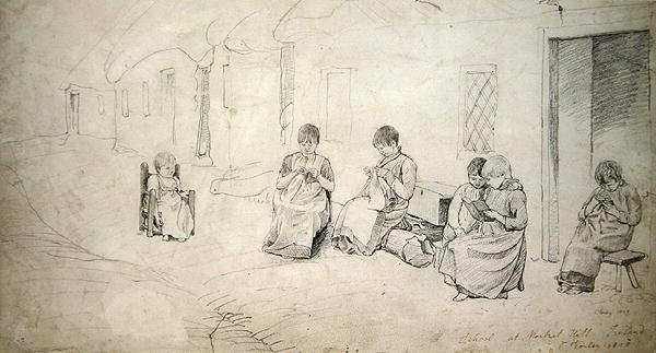 Barn utanför sin skola på Market Hill, Irland av Cornelius Varley