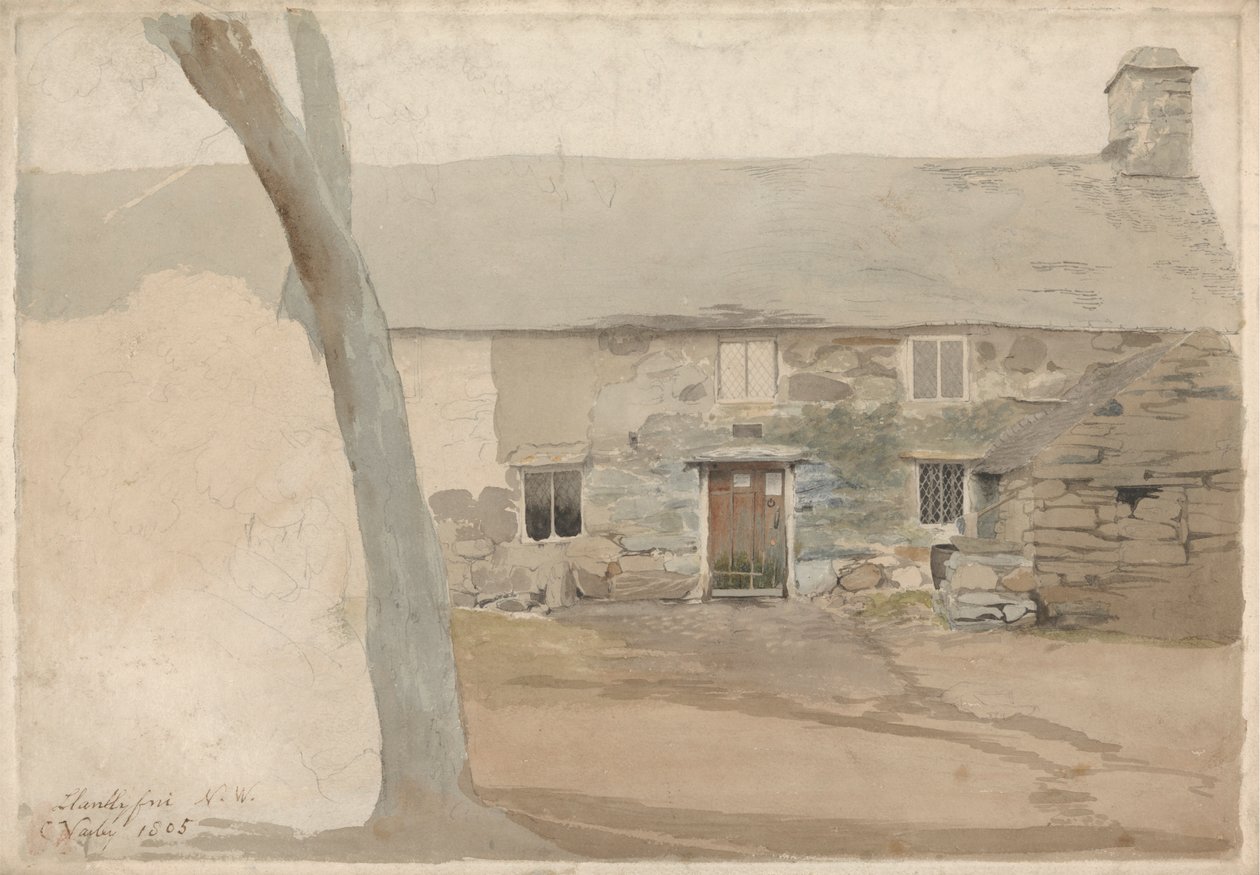 Stugor vid Llanllyfni, norra Wales av Cornelius Varley