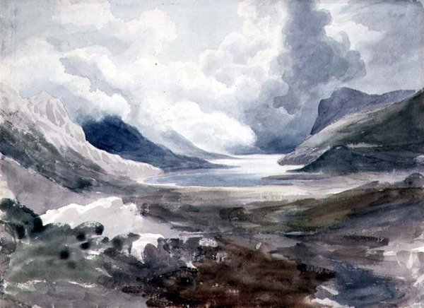 Llyn Gwynant, North Wales (akvarell på papper) av Cornelius Varley