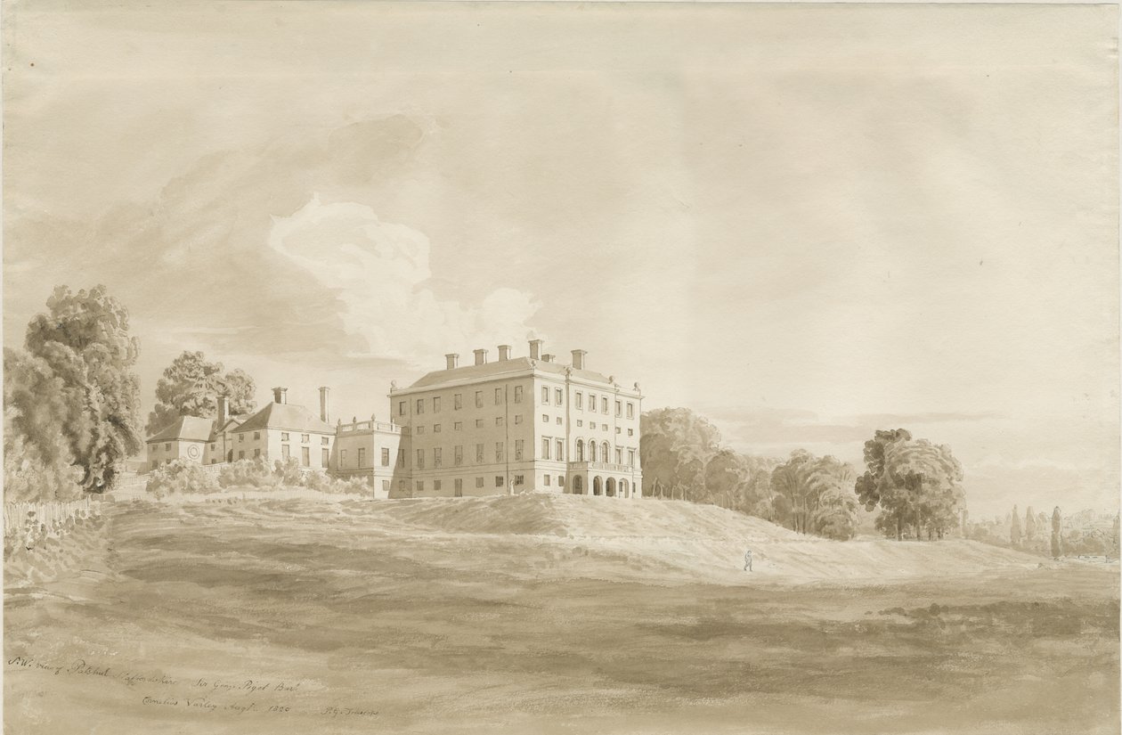 Patshull House: sepiatvättteckning, augusti 1820 av Cornelius Varley