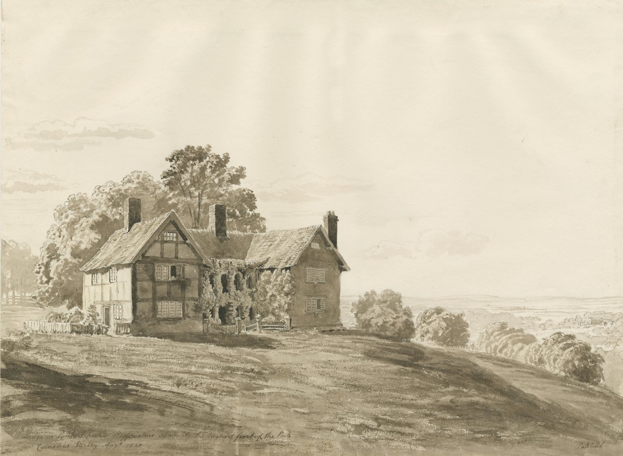 Patshull Park - Lodge: sepiatvättteckning, augusti 1820 av Cornelius Varley