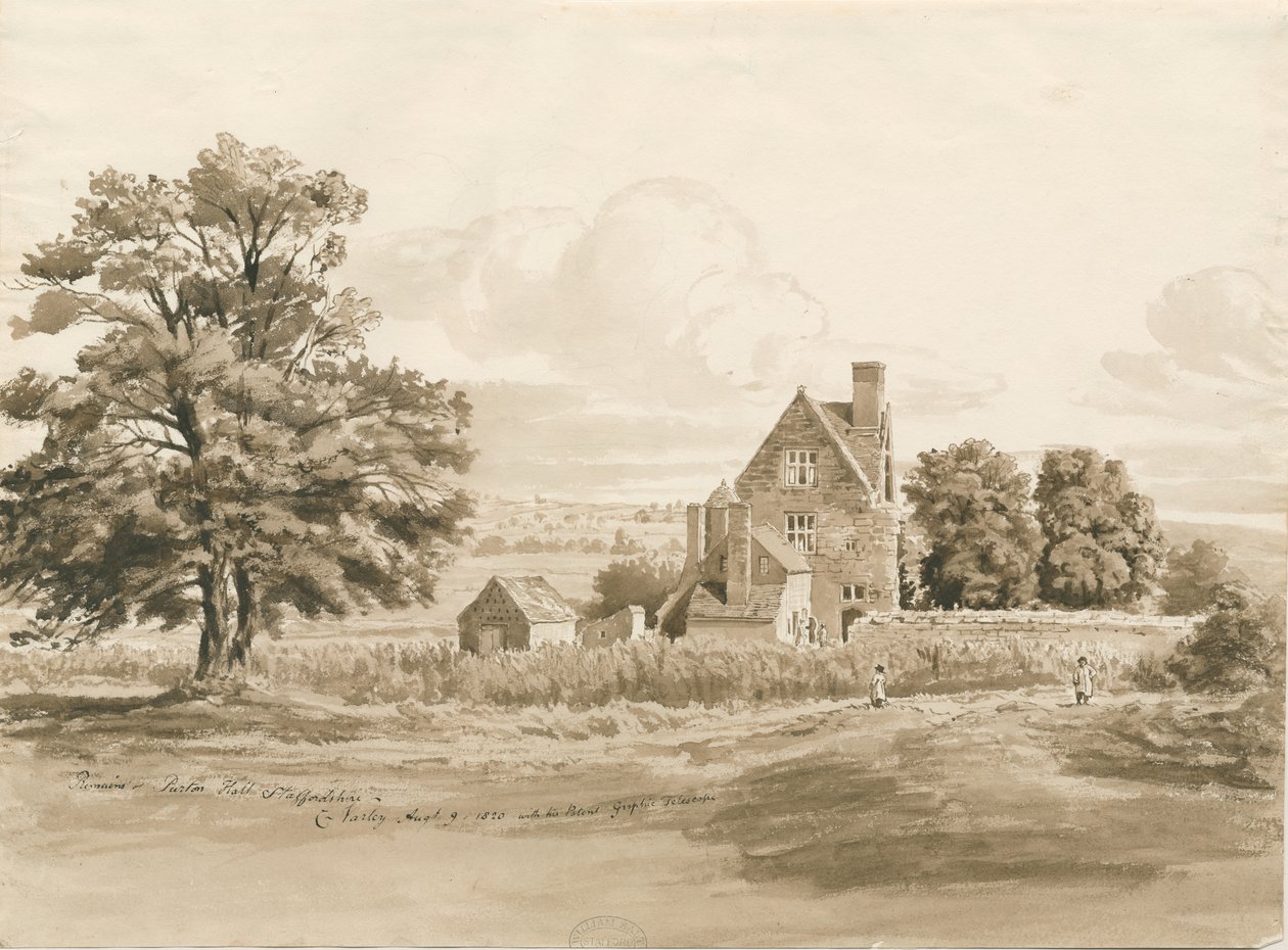 Tettenhall - Perton Hall: ritning i sepiafärg, 9 augusti 1820 (ritning) av Cornelius Varley