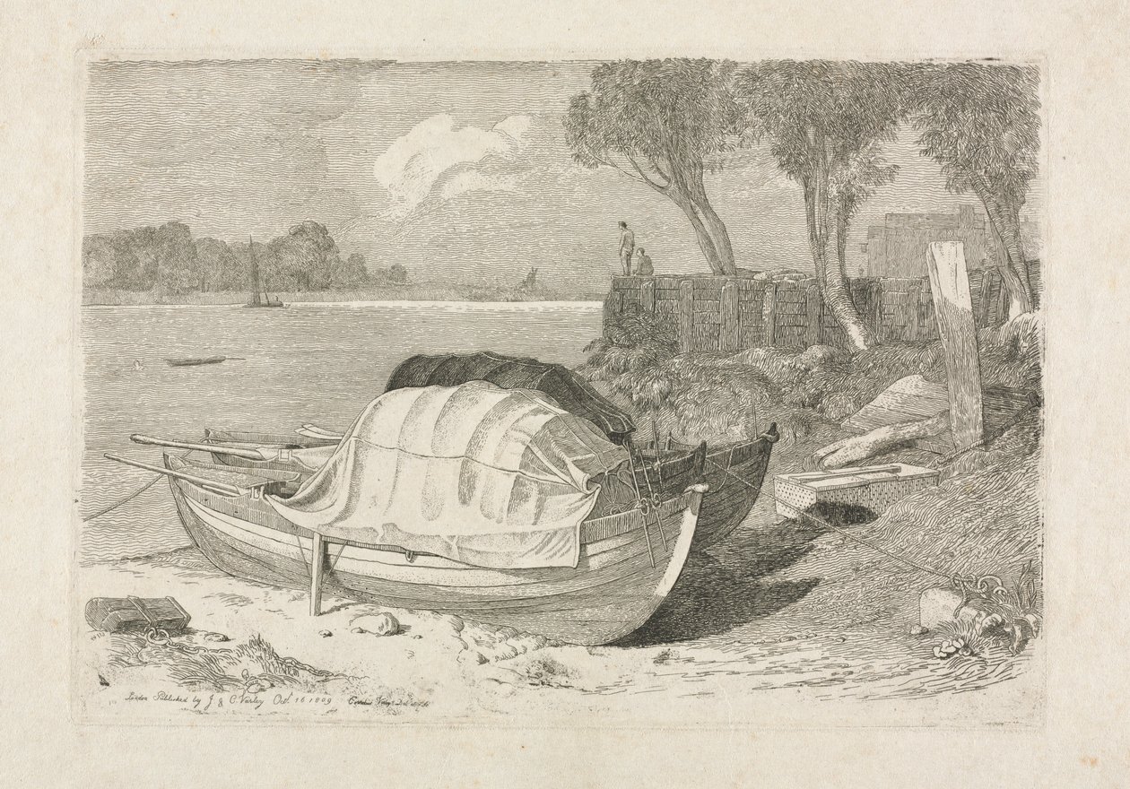 Två strandade fiskebåtar, 1809. av Cornelius Varley
