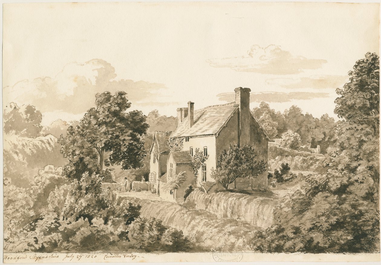 Woodford - Stugor: sepiateckning, 27 juli 1820 av Cornelius Varley