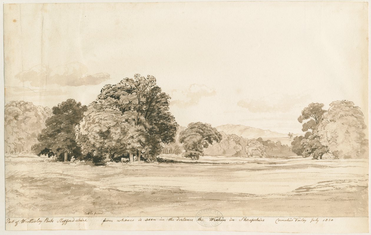 Wrottesley Park: sepiateckning, juli 1820 av Cornelius Varley
