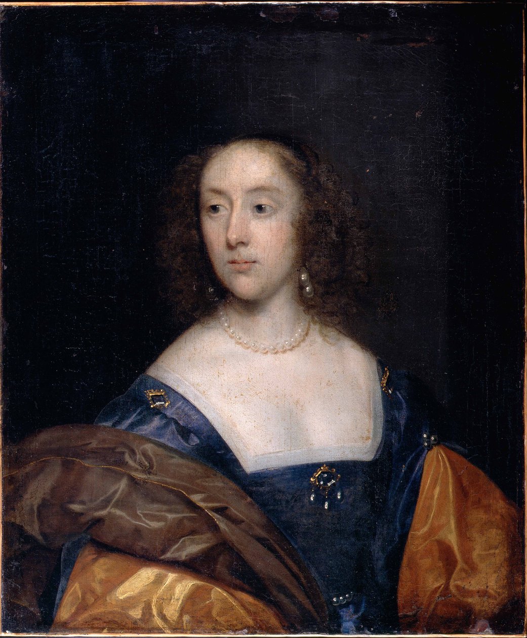 Porträtt av en dam i blått av Cornelius the elder Johnson